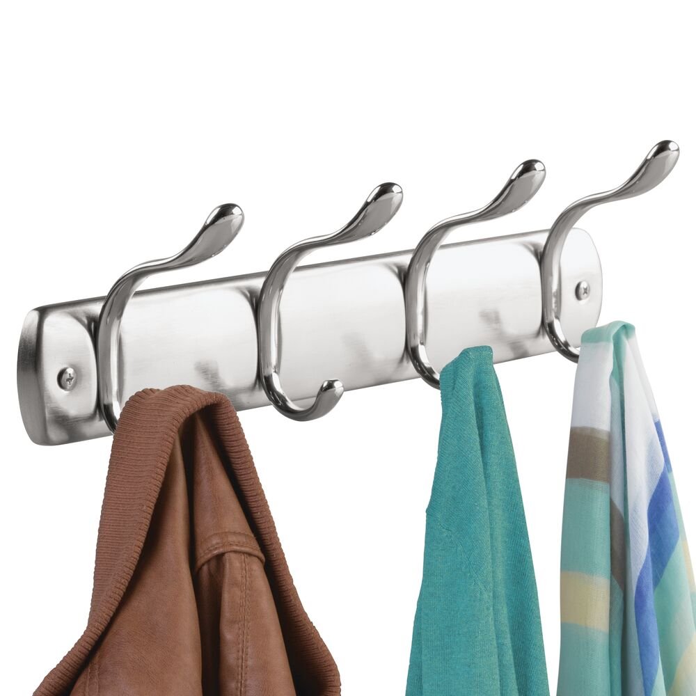 iDesign Bruschia 4-Hook Rack | Wall-Mounted Organizer - Brushed Chrome ...