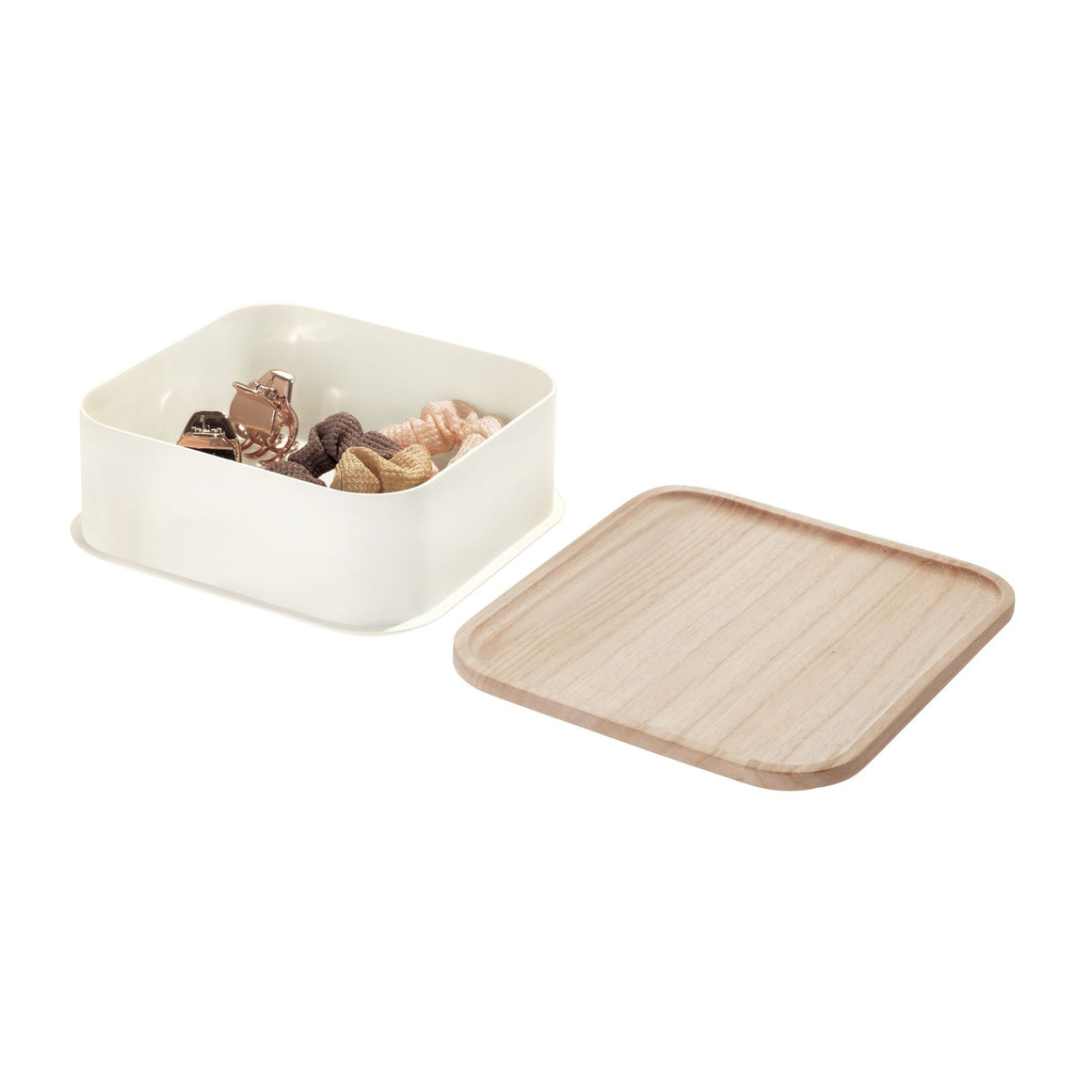 iDesign Storage Bin | Eco BPA-Free with Paulownia Wood Lid - Coconut ...